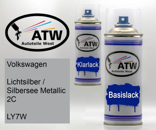 Volkswagen, Lichtsilber / Silbersee Metallic 2C, LY7W: 400ml Sprühdose + 400ml Klarlack - Set, von ATW Autoteile West.